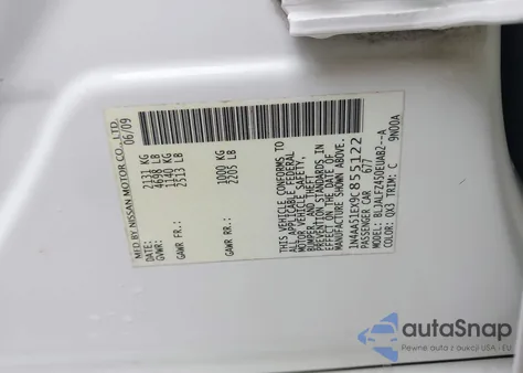 2009 Nissan Maxima 3.5 Sv from USA, damaged, VIN 1N4AA51EX9C855122